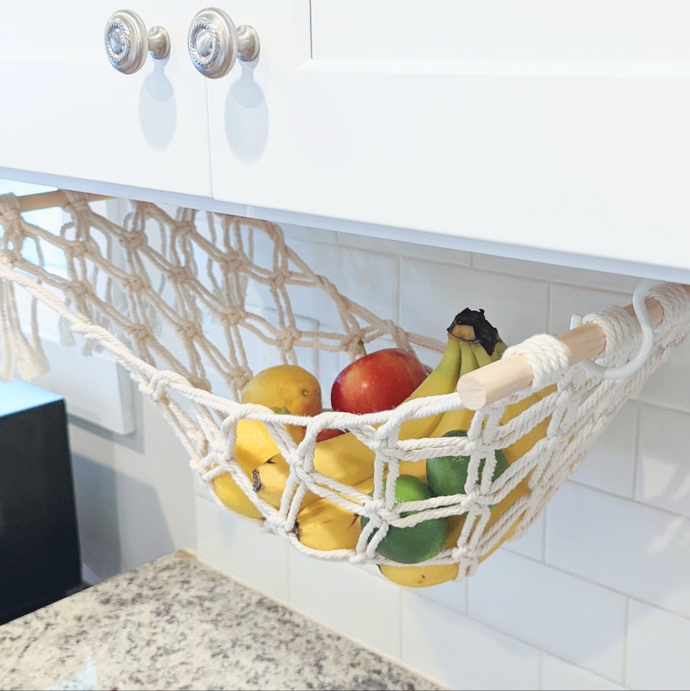 Space Saving Fruit Hammock for Kitchen Under Cabinet | Boho Kitchen Organization